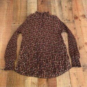 Cabi floral print pleated long sleeve blouse women’s small